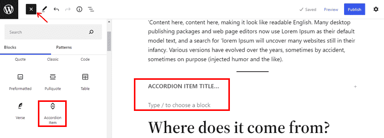 Add Accordion From Accordion Blocks for WordPress Website