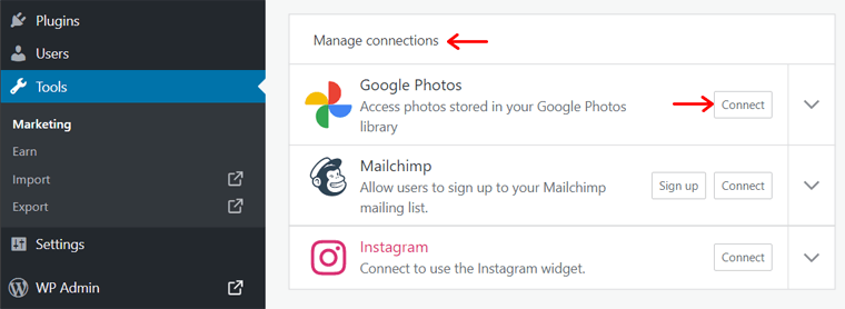 Connect Google Photos to Jetpack Account