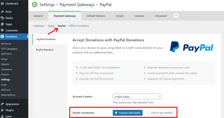 Click on PayPal Tab to Connect your PayPal Account