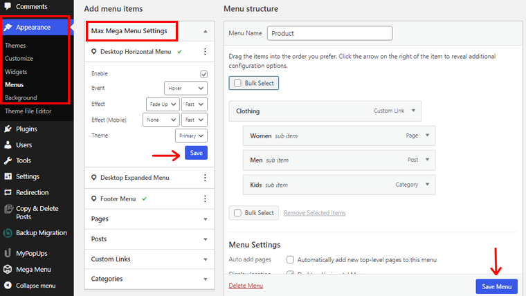 Make Changes to Your Drop Down Menu and Save Changes