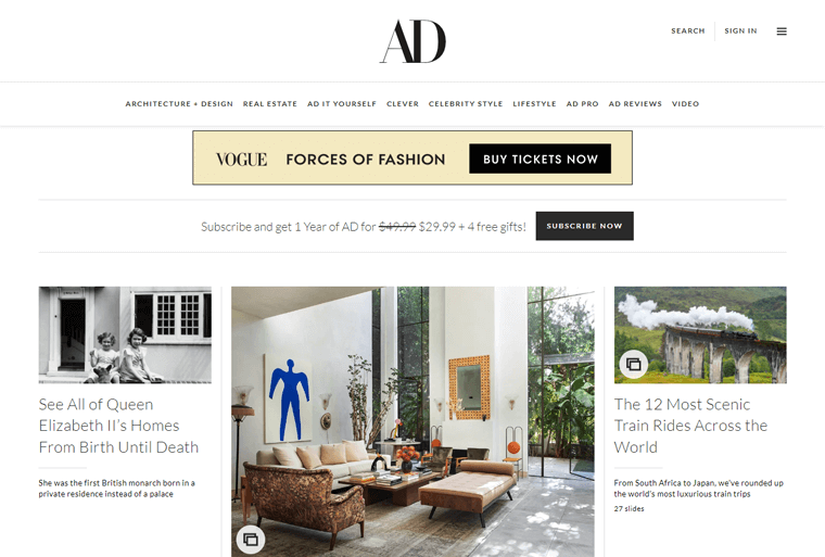Architectural Digest - Magazine Website Examples