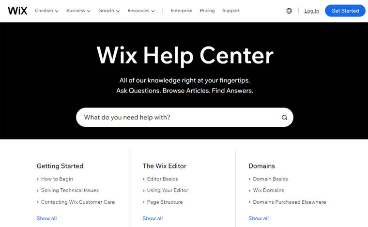 Customer Support in Wix