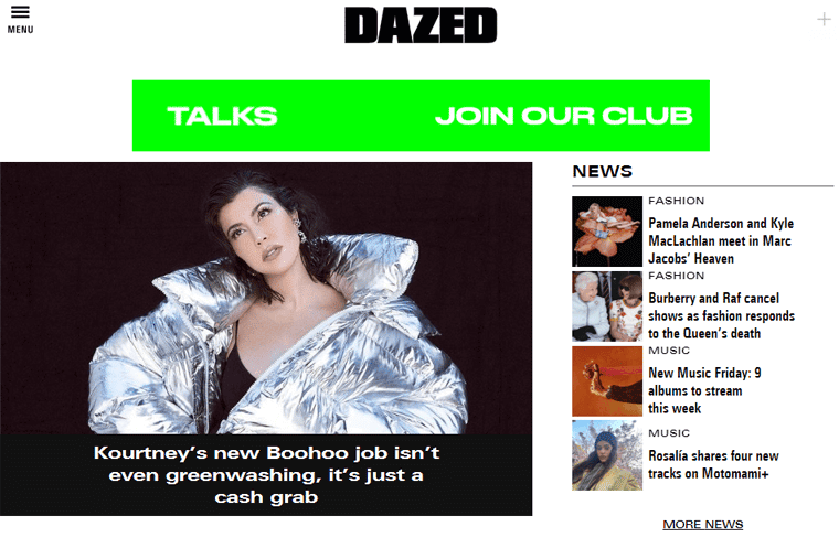 Dazed - Magazine Website Examples