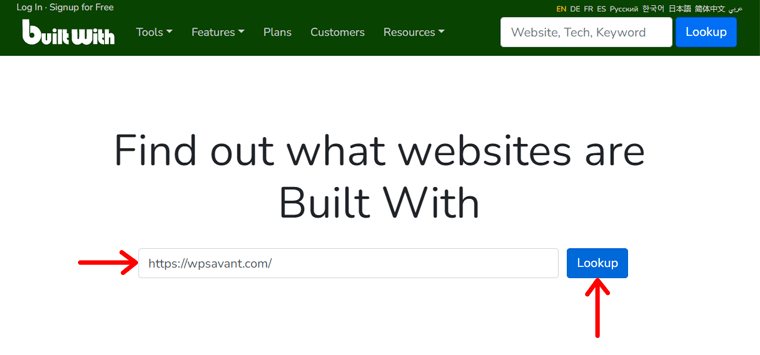 Lookup the Website with BuiltWith