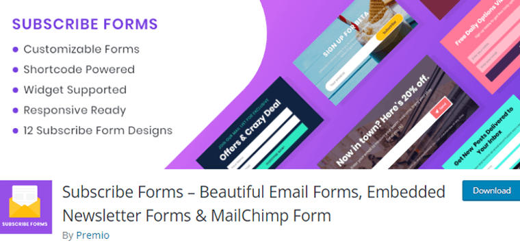 Subscribe Forms Mailchimp WordPress Plugin