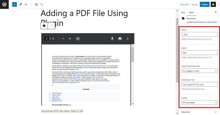 Configure the Additional Settings to the PDF