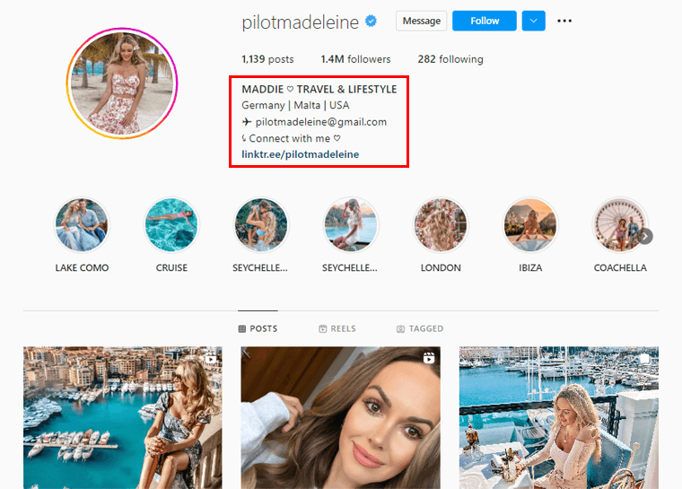 Check out the Instagram Bio Example of a Lifestyle Personal Blogger