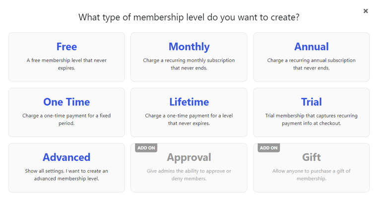 Select the Type of Membership Level - Website Ideas