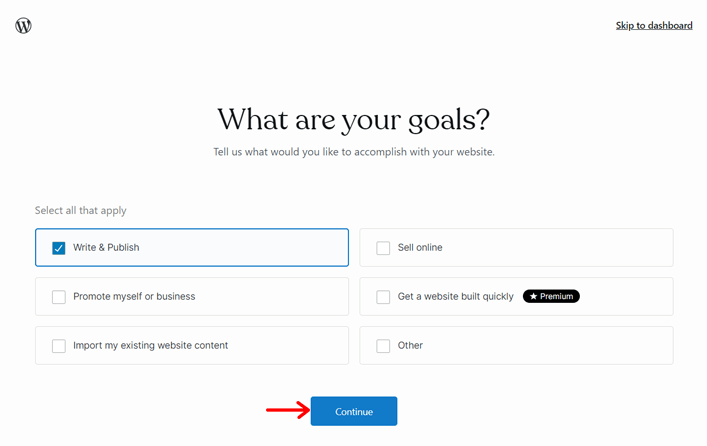 Select Goals of Your Website