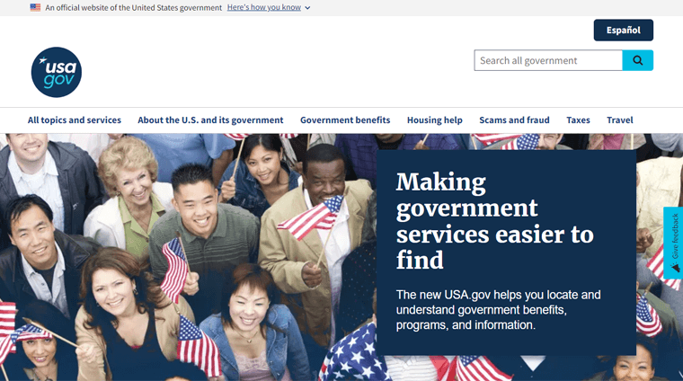 USA Government Website Example - Types of Websites