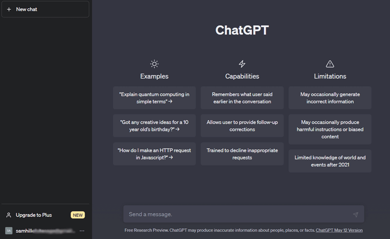 ChatGPT User Interface