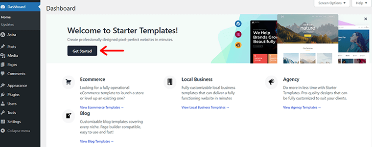 Click on Get Started Option to Explore Starter Templates