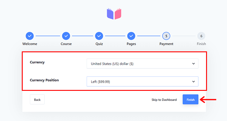 Configure Payment Settings & Click Finish