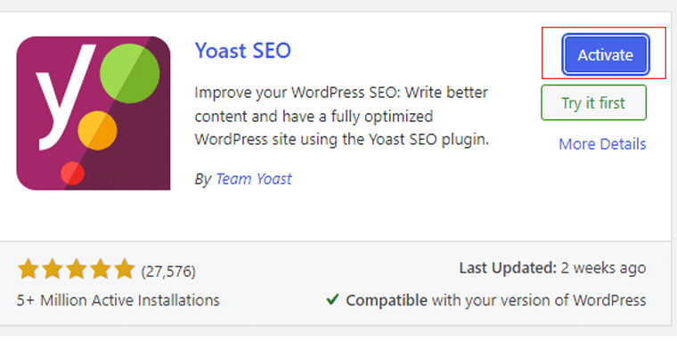 Activate Yoast SEO Plugin - How to Create a Personal Website