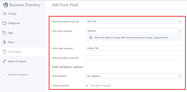 Adjust Fields and save