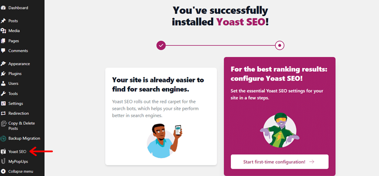 Click On Yoast SEO Option - How to Create a Personal Website