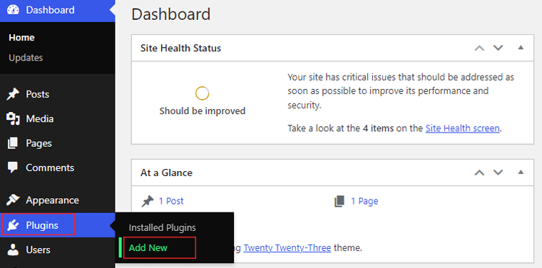 Go To Plugins and Click Add New