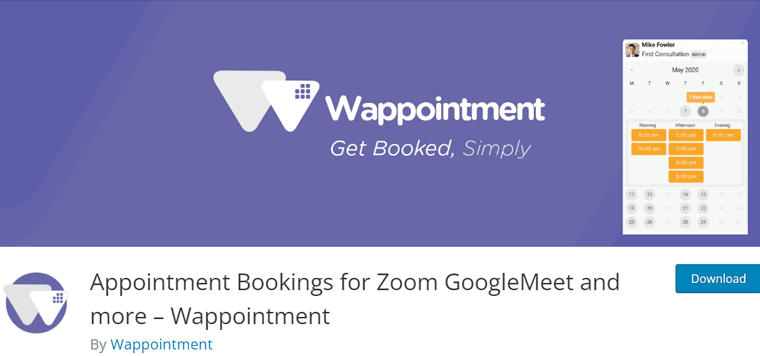 Wappointment Booking for Zoom Google Meet