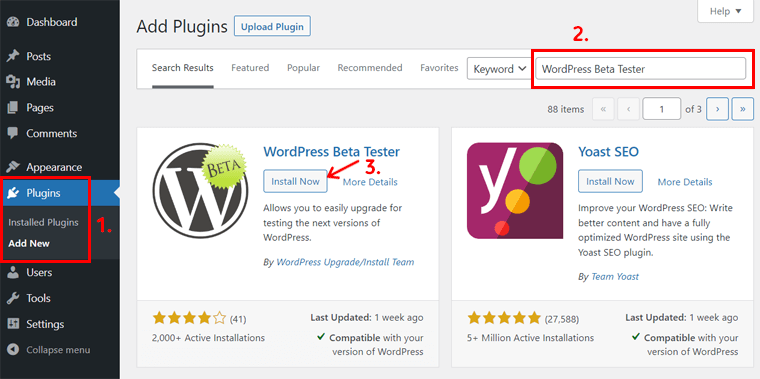 Add New WordPress Beta Version Plugin
