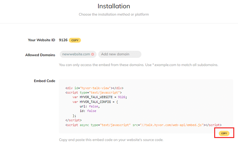 Copy The Installation Code