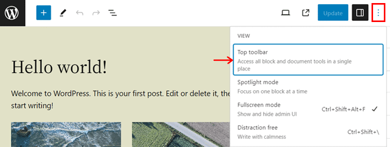 Top Toolbar Option