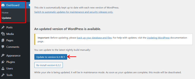 Update WordPress Version