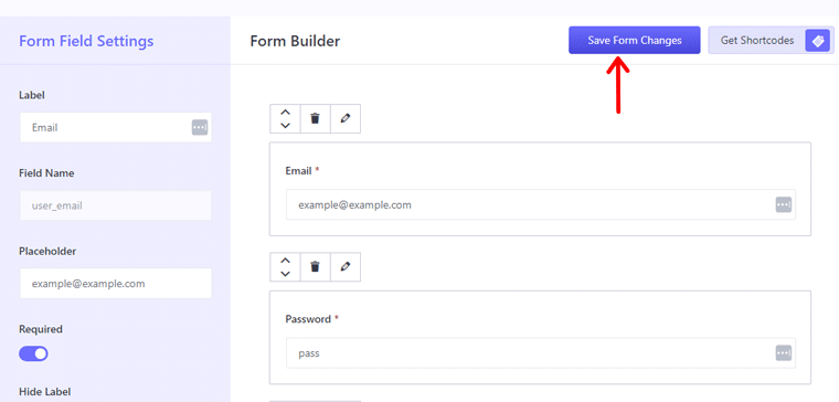 Add Form Fields And Click Save Form Changes Option