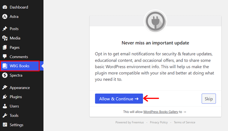 Click the Allow and Continue Button