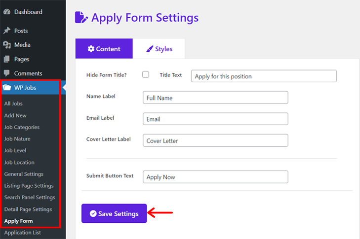 Apply Form Settings