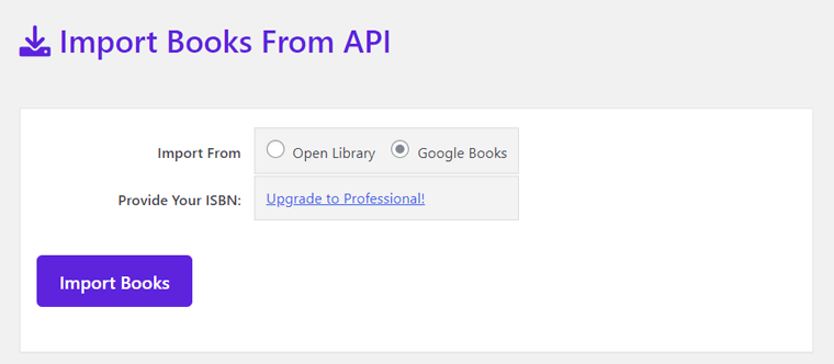 Book Import Option by API