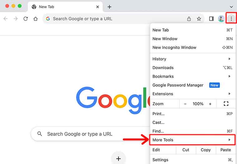 Google Chrome - More Tools Option