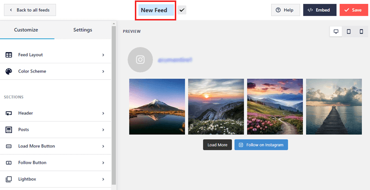 Customize Feed Name And Save