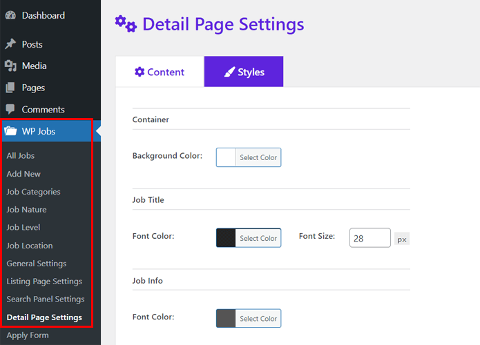 Detail Page Settings for Styling