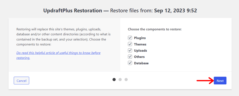 Choose Restore Files from WordPress Site Backup