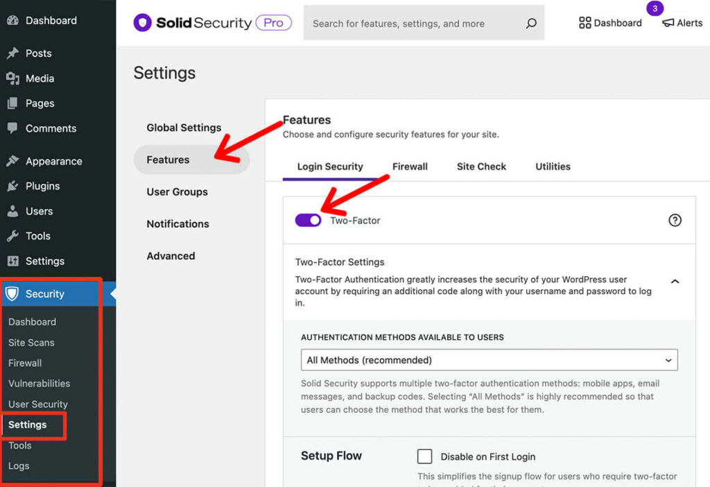 Enable Two-Factor Authentication Setting in Solid Security