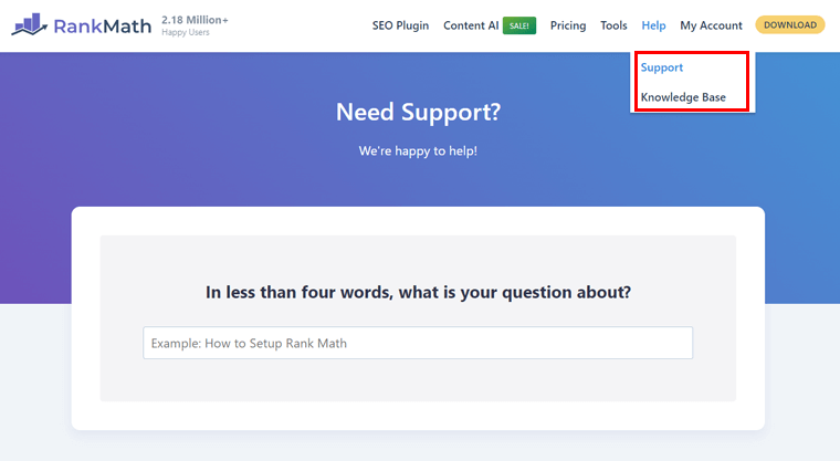 Rank Math Support Page 