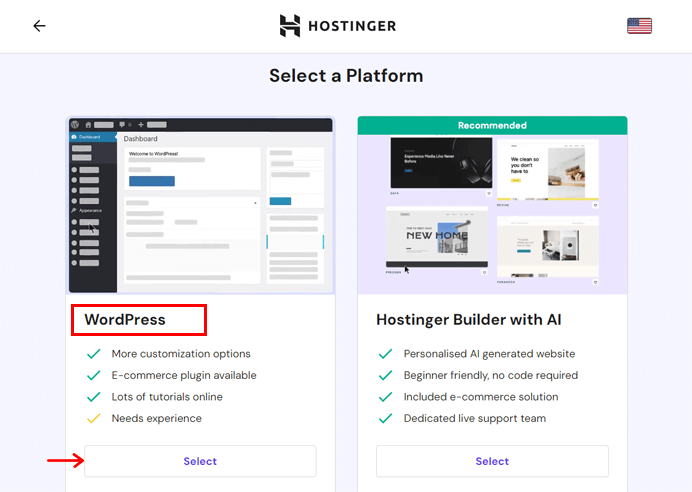 Select Hostinger WordPress Hosting