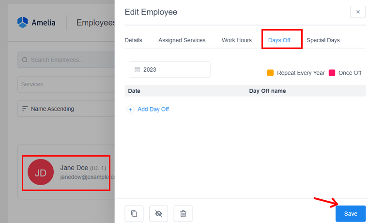 Configure Day Off Setting For Employee