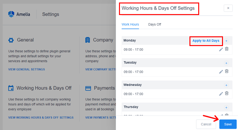 Configure Working Hours and Day Off Setting