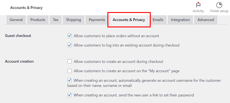 Accounts and Privacy Settings of WooCommerce