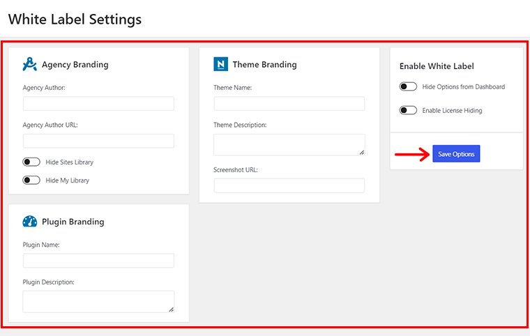 Configure White Label Settings & Click on Save Options 