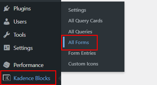 Open Kadence Blocks Forms
