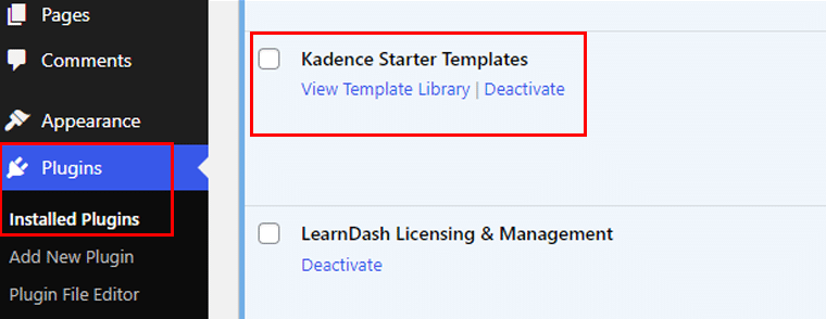 Kadence Starter Template Plugin in Dashboard