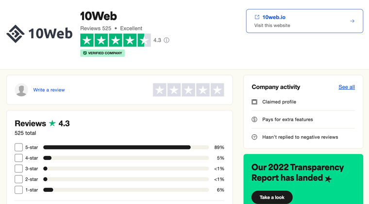 10Web Reviews on Trustpilot