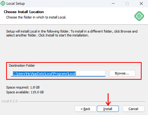 Choose the File Destination & Click on Install 