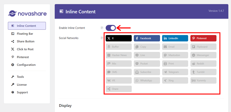 Enable Inline Content & Choose the Social Network