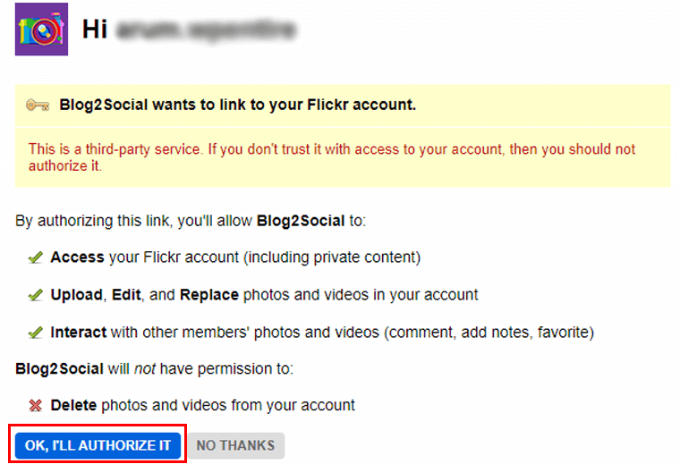 Authorize Access To Flickr Account