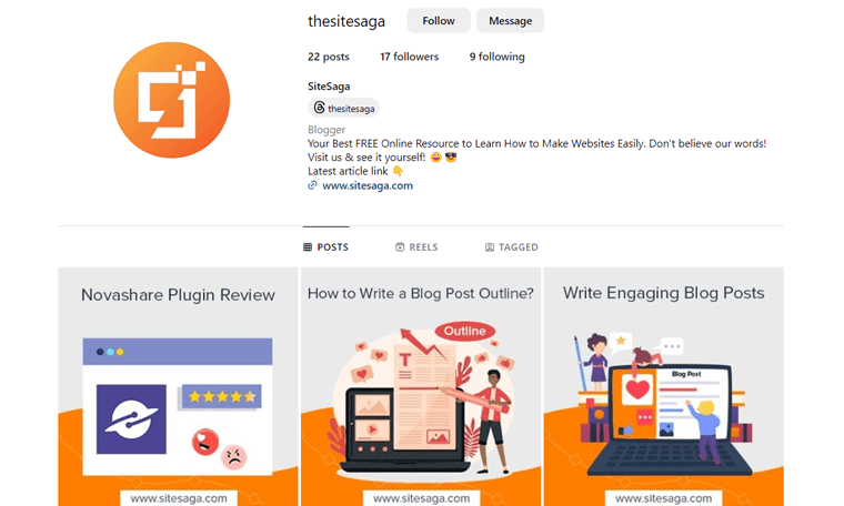 Glimpse of SiteSaga Instagram Profile 