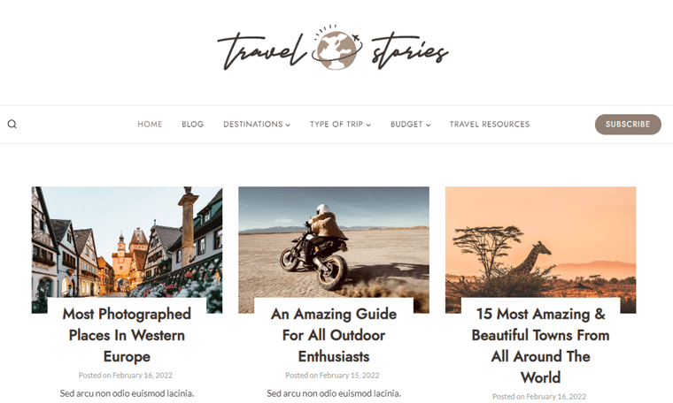 Kadence Travel Blog WordPress Theme
