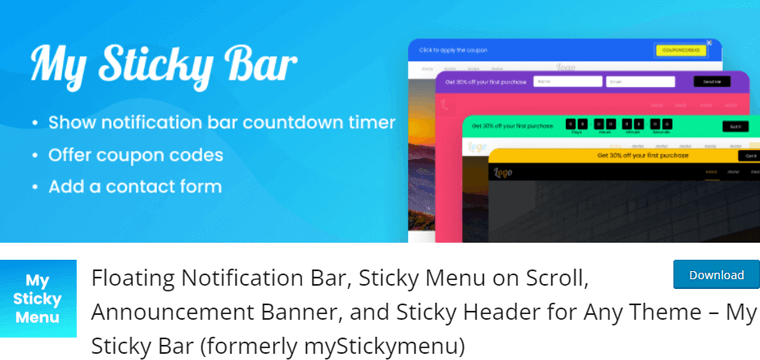 My Sticky Bar WordPress Banner Plugin